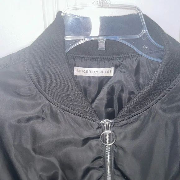Black Bomber Jacket with Silver Zipper by Sincerely Jules - Size XL - Picture 2 of 9